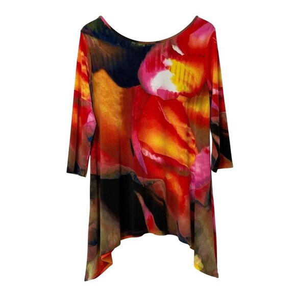 Clara Sun Woo Artsy Tunic Top A-Line Swingy Slinky Knit Watercolor Travel Size L - Picture 5 of 8